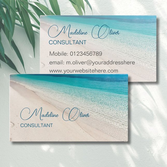 Beach Sea Calm Travel Aqua Blue Stylish Business Card (Creator Uploaded)