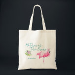 Beach sea flamingo wedding mother of the bride tote bag<br><div class="desc">Starfish mother of the bride sea / beach / destination wedding tote bag with a pink watercolor flamingo,  aqua blue calligraphy script and editable text. Personalise it with the mother of the bride's name.</div>