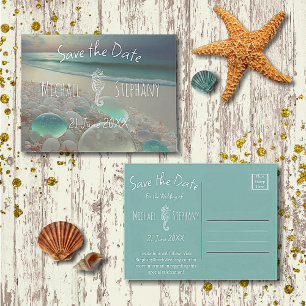 Beach Sea Glass Seahorse Save the Date Invitation Postcard