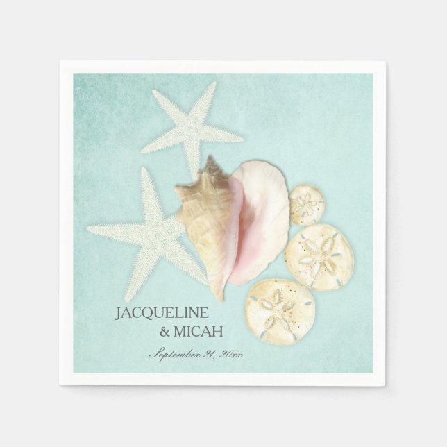 Beach Sea Ocean Shore Coastal Shells Wedding Party Napkin (Front)