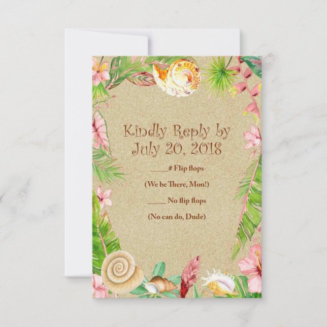 Beach Sea Shell Floral Wedding RSVP cards (Front)
