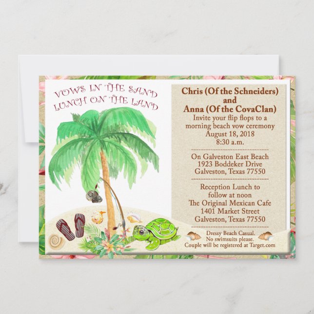 Beach Sea Shell Palm Tree Sea Floral Wedding Invitation (Front)
