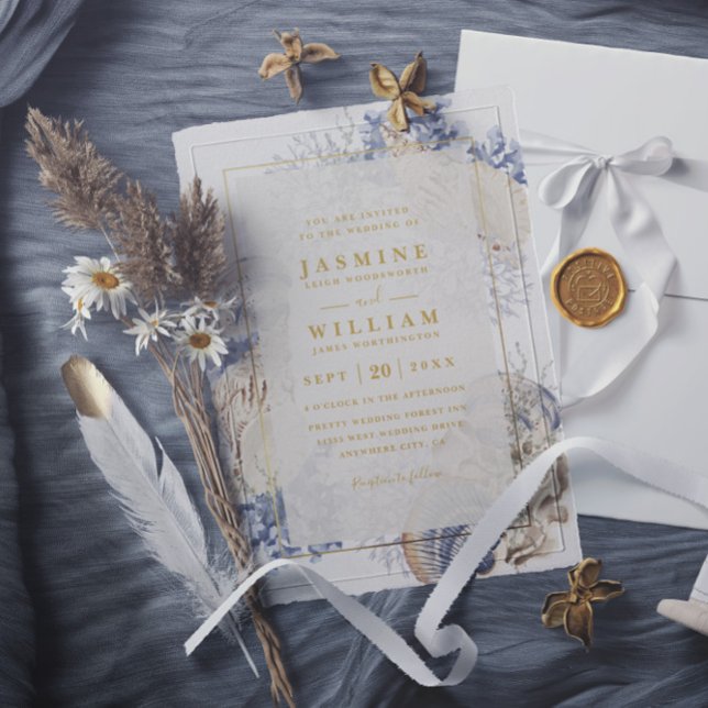 Beach Sea Shells Elegant Modern Summer Wedding Invitation (Creator Uploaded)