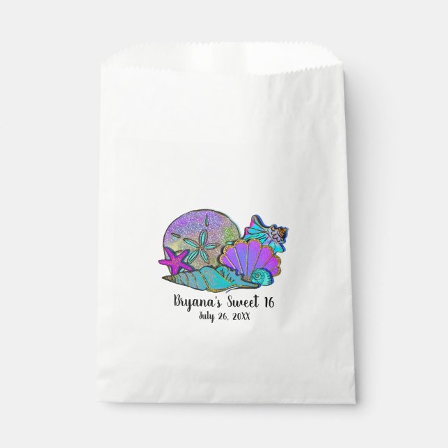 Beach Sea Shells Glitter Sparkle Birthday Party Favour Bag (Front)