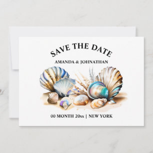 Beach sea shells iridescent nautical coastal chic save the date