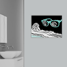 Beach Sea & Turquoise Polka Dot Glasses Bathroom  Poster
