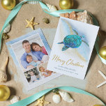 Beach Sea Turtle Coastal Merry Christmas 3 Photo Holiday Card<br><div class="desc">This coastal themed Christmas card features a watercolor turquoise blue sea turtle on an abstract beach background with a faux gold glitter sparkly wave, and gold Merry Christmas. On the back are 3 photo templates to easily personalise the cards with your favourite family photos. Check out the collection for more...</div>