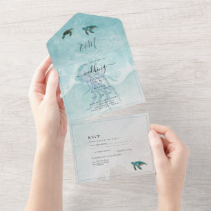Beach Sea Turtle Destination Wedding RSVP MENU All In One Invitation