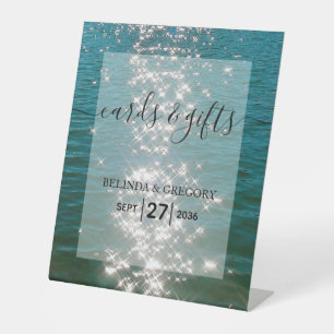 Beach Sea Water Sparkles Wedding Cards & Gifts Pedestal Sign