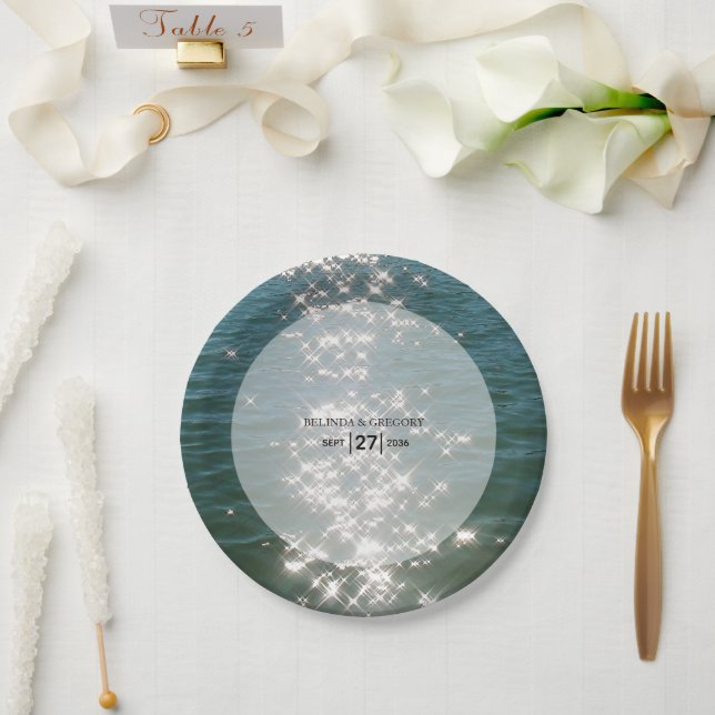 Beach Sea Water Sparkles Wedding  Paper Plate (Wedding)
