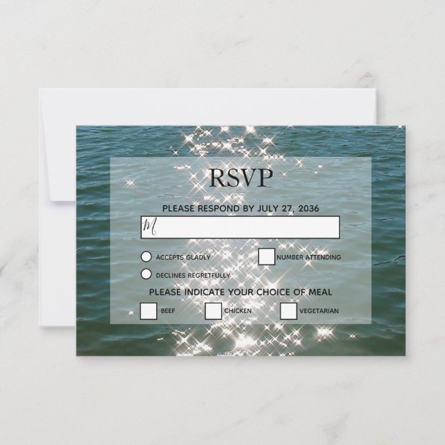 Beach Sea Water Sparkles Wedding RSVP Cards (Front)