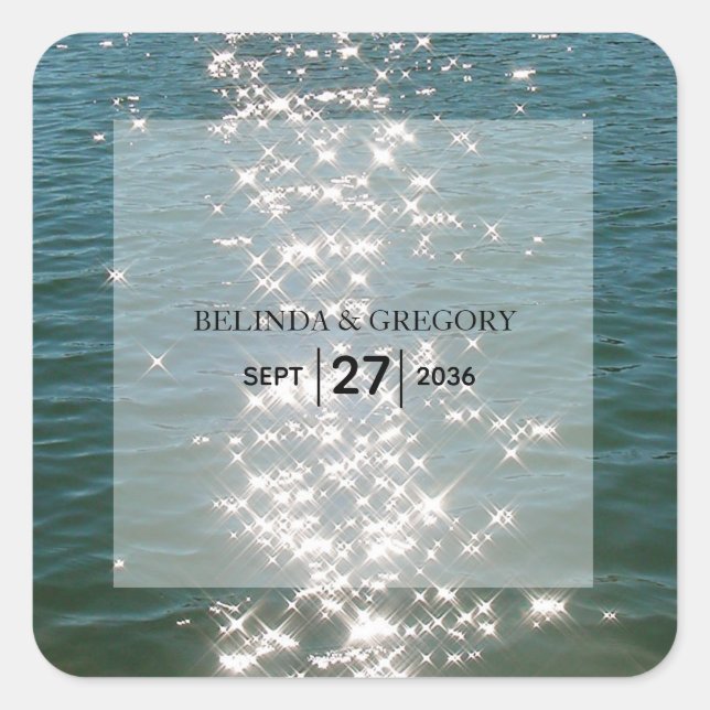Beach Sea Water Sparkles Wedding Square Sticker (Front)