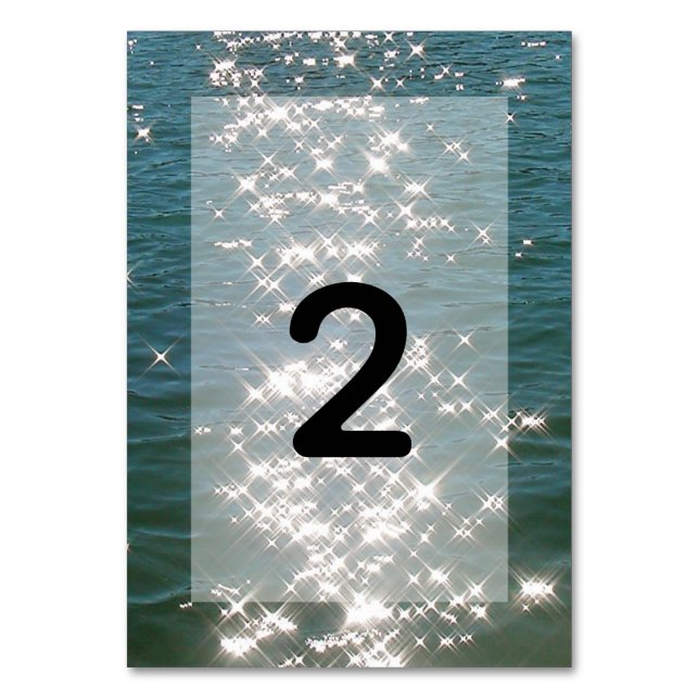 Beach Sea Water Sparkles Wedding Table Number (Front)