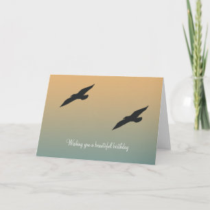 Beach Seagulls Orange Blue Birthday Card