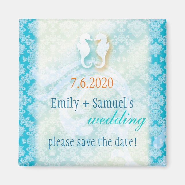 Beach Seahorse Luau Wedding Save the Date Magnet (Front)