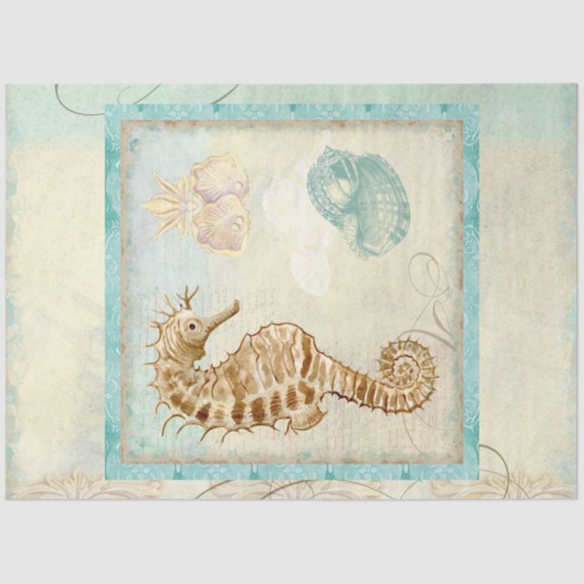 Beach Seahorse Watercolor Ephemera Decoupage Art Tissue Paper (Front)
