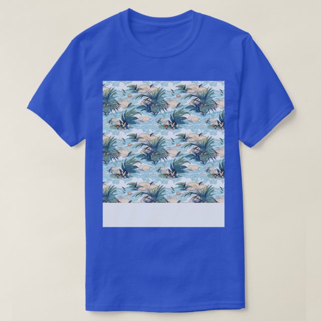 Beach Seamless Pattern Summer Palm Tree Waves Coas T-Shirt (Design Front)