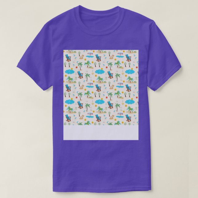 Beach Seamless Pattern Summer Palm Tree Waves Coas T-Shirt (Design Front)