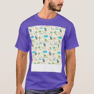 Beach Seamless Pattern Summer Palm Tree Waves Coas T-Shirt