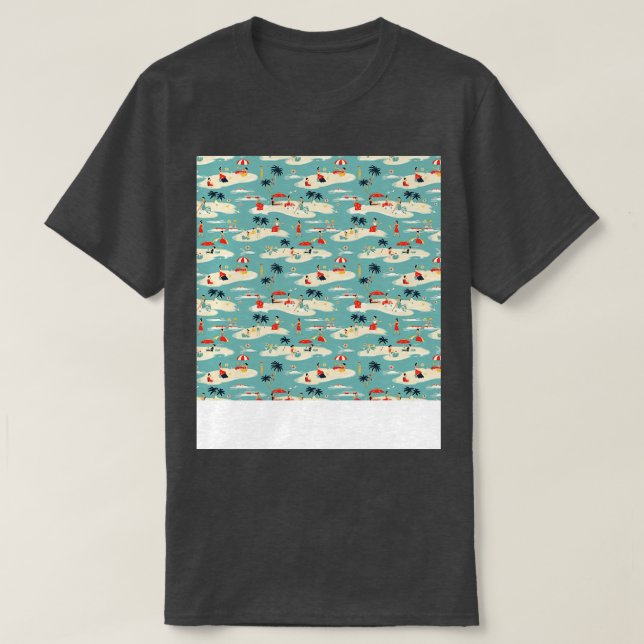 Beach Seamless Pattern Summer Palm Tree Waves Coas T-Shirt (Design Front)