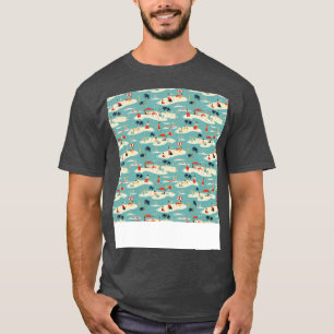 Beach Seamless Pattern Summer Palm Tree Waves Coas T-Shirt
