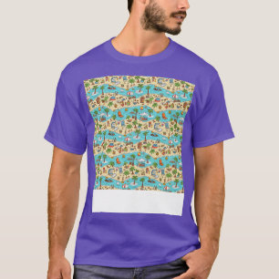 Beach Seamless Pattern Summer Palm Tree Waves Coas T-Shirt