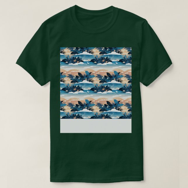 Beach Seamless Pattern Summer Palm Tree Waves Coas T-Shirt (Design Front)