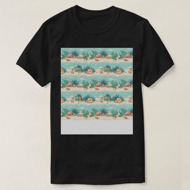 Beach Seamless Pattern Summer Palm Tree Waves Coas T-Shirt (Design Front)