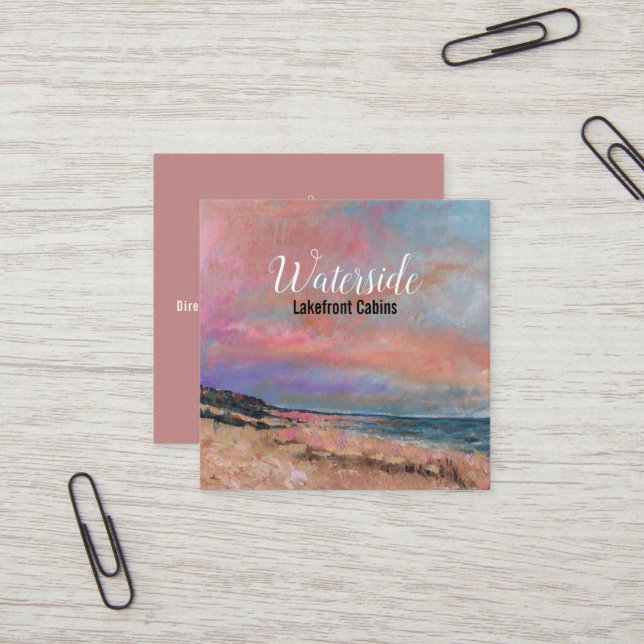 Beach Seascape Coastal Painting Rental Square Business Card (Front/Back In Situ)