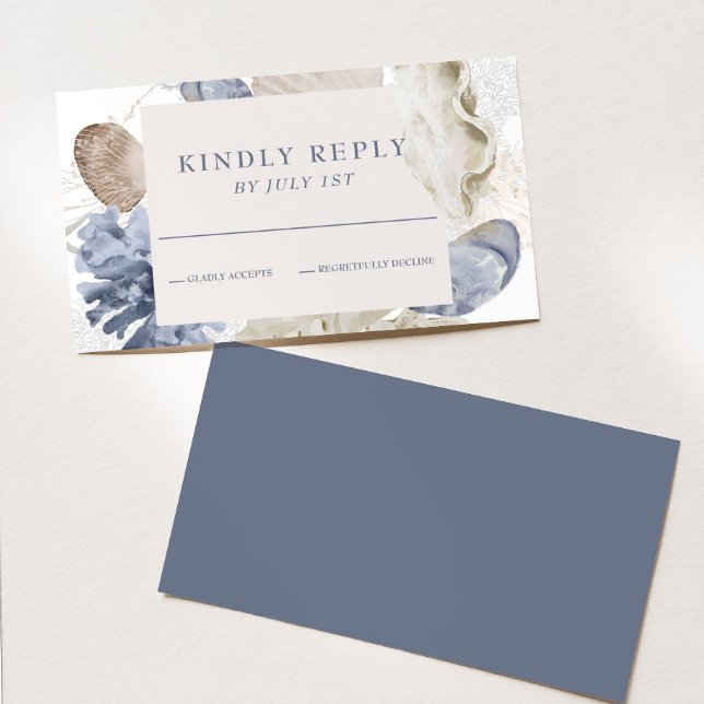 Beach SeaShell Blue wedding RSVP Card (Creator Uploaded)