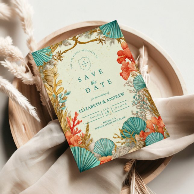 Beach Seashell Botanical Wedding Save The Date (Creator Uploaded)