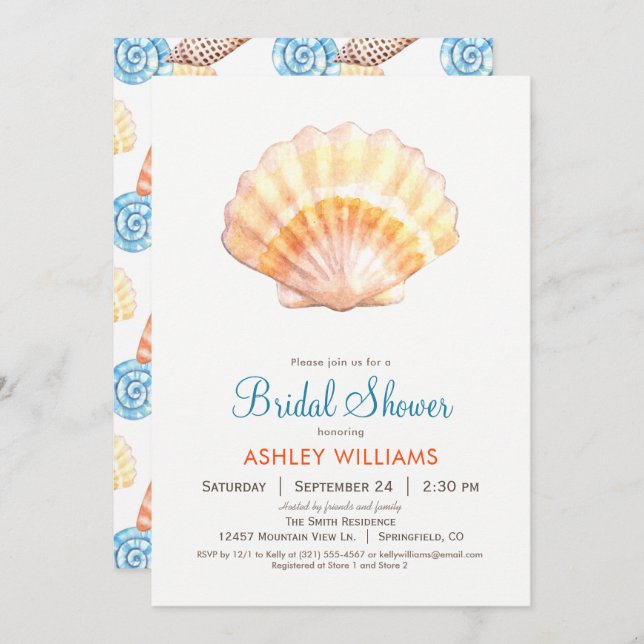 Beach Seashell Bridal Shower Invitation (Front/Back)