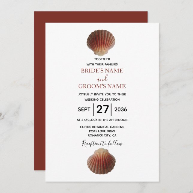 Beach Seashell Clams Wedding Invitations (Front/Back)