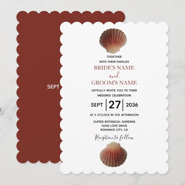 Beach Seashell Clams Wedding Invitations (Front/Back)