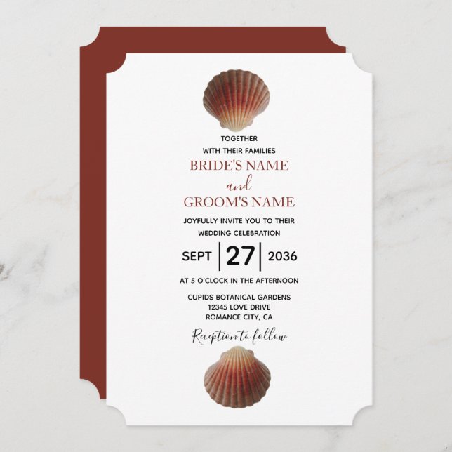 Beach Seashell Clams Wedding Invitations (Front/Back)