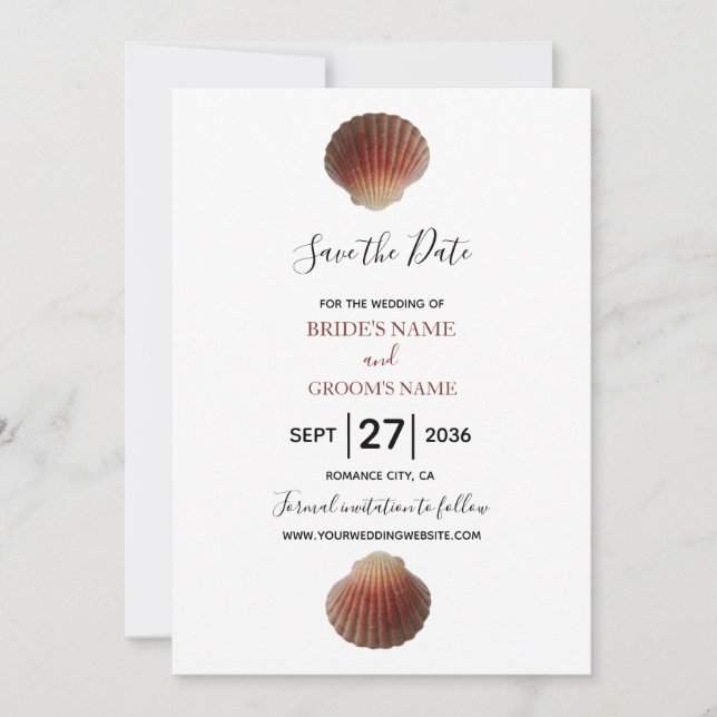Beach Seashell Clams Wedding Save The Date (Front)