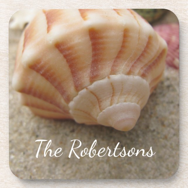 Beach Seashell Coastal Family Name Coaster (Front)