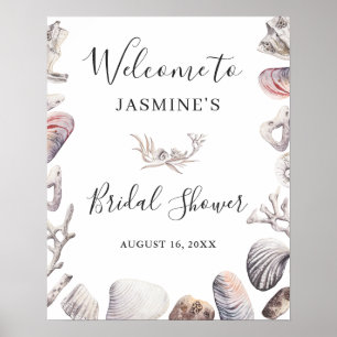 Beach Seashell Coral Bridal Shower Sign