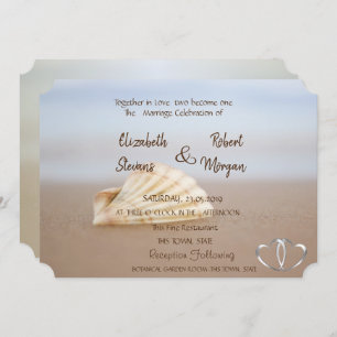 Beach Seashell , Hearts  Wedding  Invitation