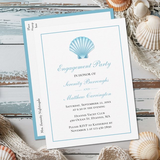 Beach Seashell Nautical Wedding Engagement Party Invitation Postcard (Creator Uploaded)