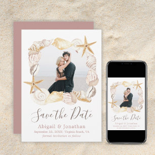 Beach Seashell Photo Blush Pink Elegant Wedding Save The Date