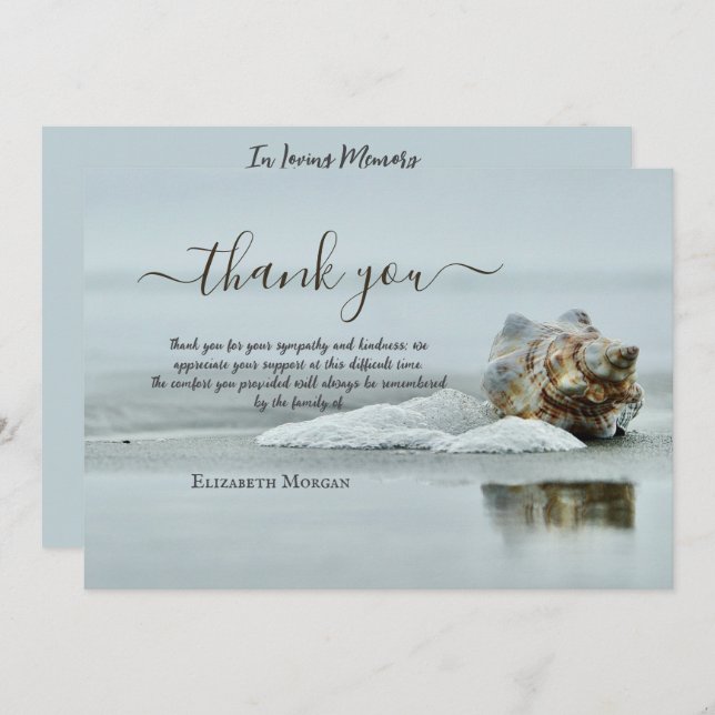 Beach Seashell Photo Celebration Of Life  Thank You Card (Front/Back)