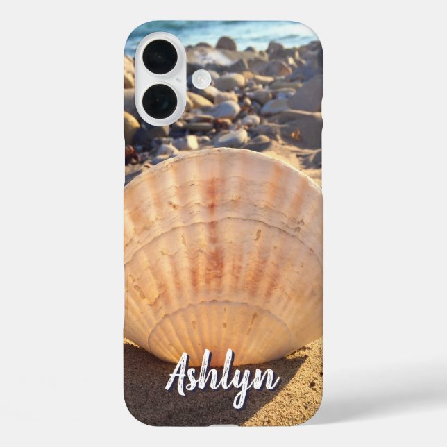 Beach Seashell Photo Custom Name Script Bold Case-Mate iPhone Case (Back)