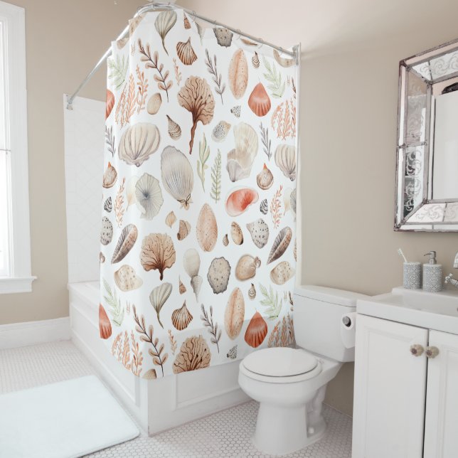 Beach Seashell Seaside Coastal Shower Curtain (In Situ)