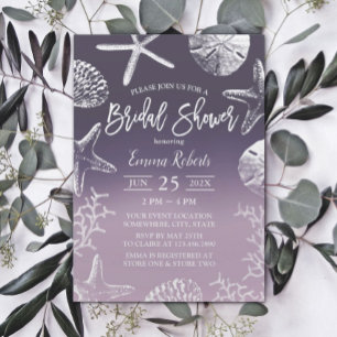 Beach Seashell Starfish Purple Ombre Bridal Shower Invitation