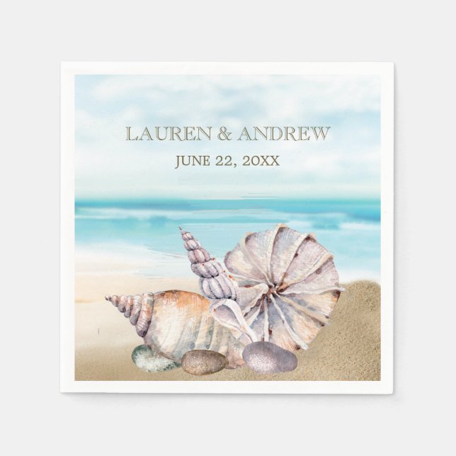 Beach Seashell | Tropical Island Nautical Wedding Napkin (Front)