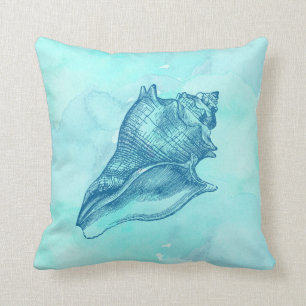 Beach Seashell Watercolor Aqua Summer Cushion