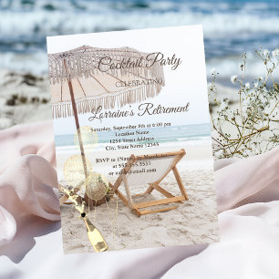 Beach Seashells  Balloons,Wine Chair Retirement  Invitation