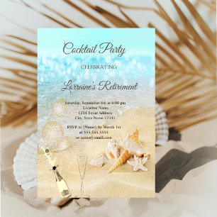 Beach Seashells  Balloons,Wine Retirement  Invitation