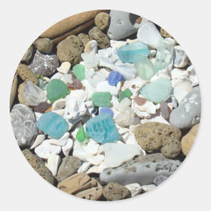 Beach Seashells Blue Sea Glass stickers Invitation